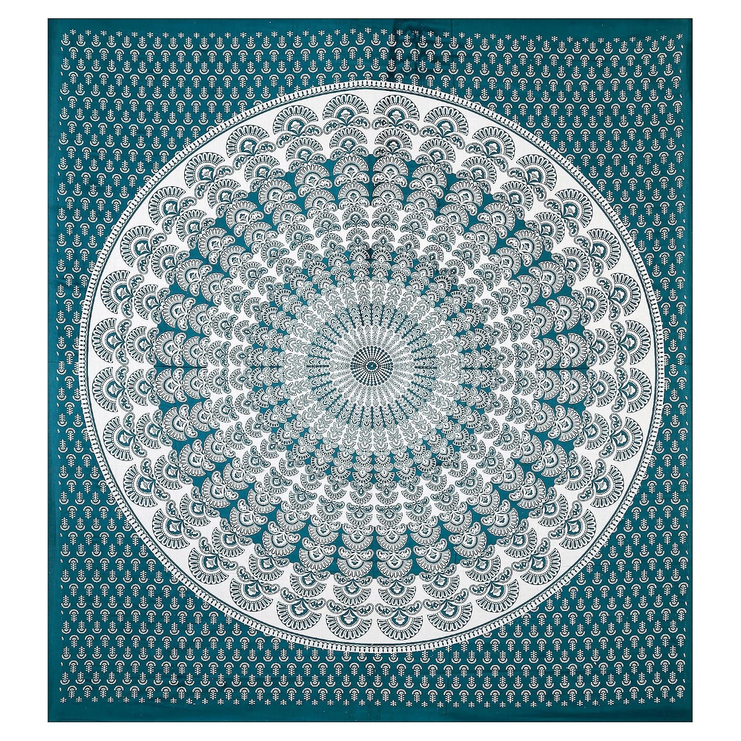 Traditional Jaipuri Single Bedsheet With 1 Pillow Cover - 56 X 86 Inches, Green & White | Good Gifting Idea For Diwali | Skin Friendly Fabric With Vibrant Colors