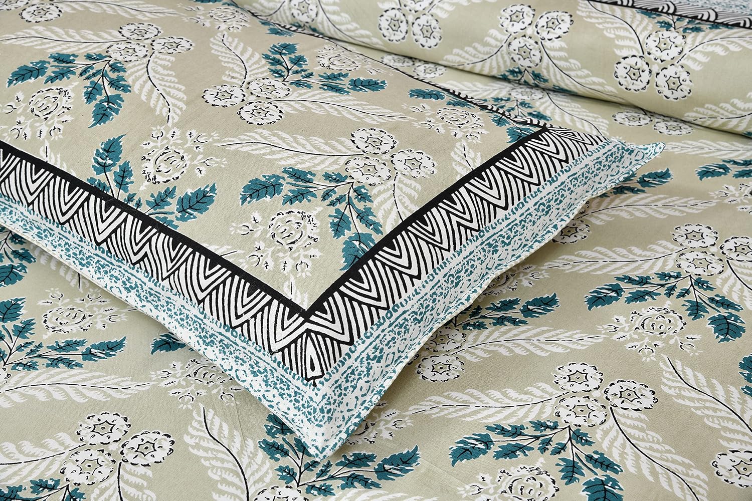 Jaipuri Bedsheet King Size With 2 Pillow Covers - 90 X 108 Inches, Black & Light Green | Luxurious Comfort & Breathability | Super Soft Breathable & Wrinkle Free