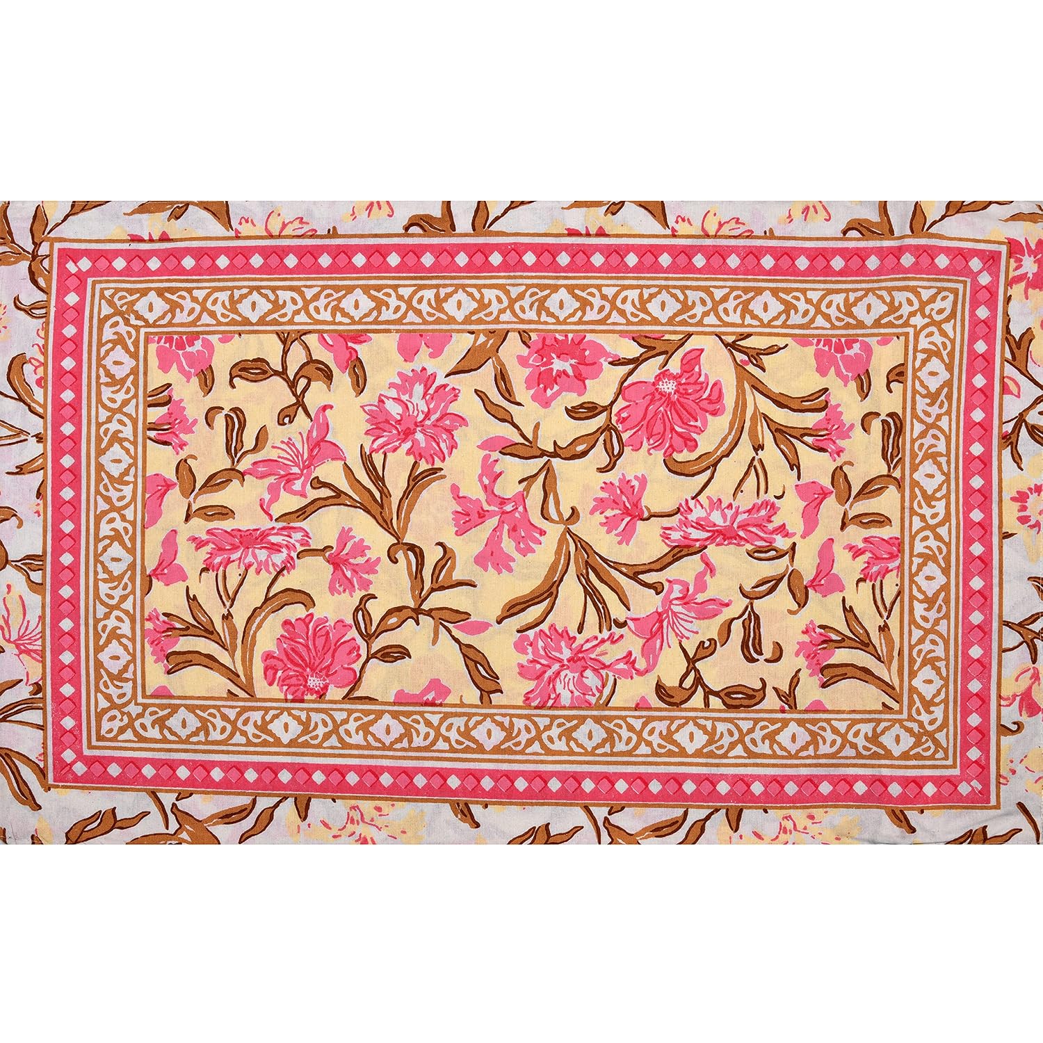 Single Bedsheet Cotton With 1 Pillow Cover, 60 X 90 Inches, Yellow & Pink | Resistant For All-Season Use | Breathable & Lightweight & Easy To Wash At Home