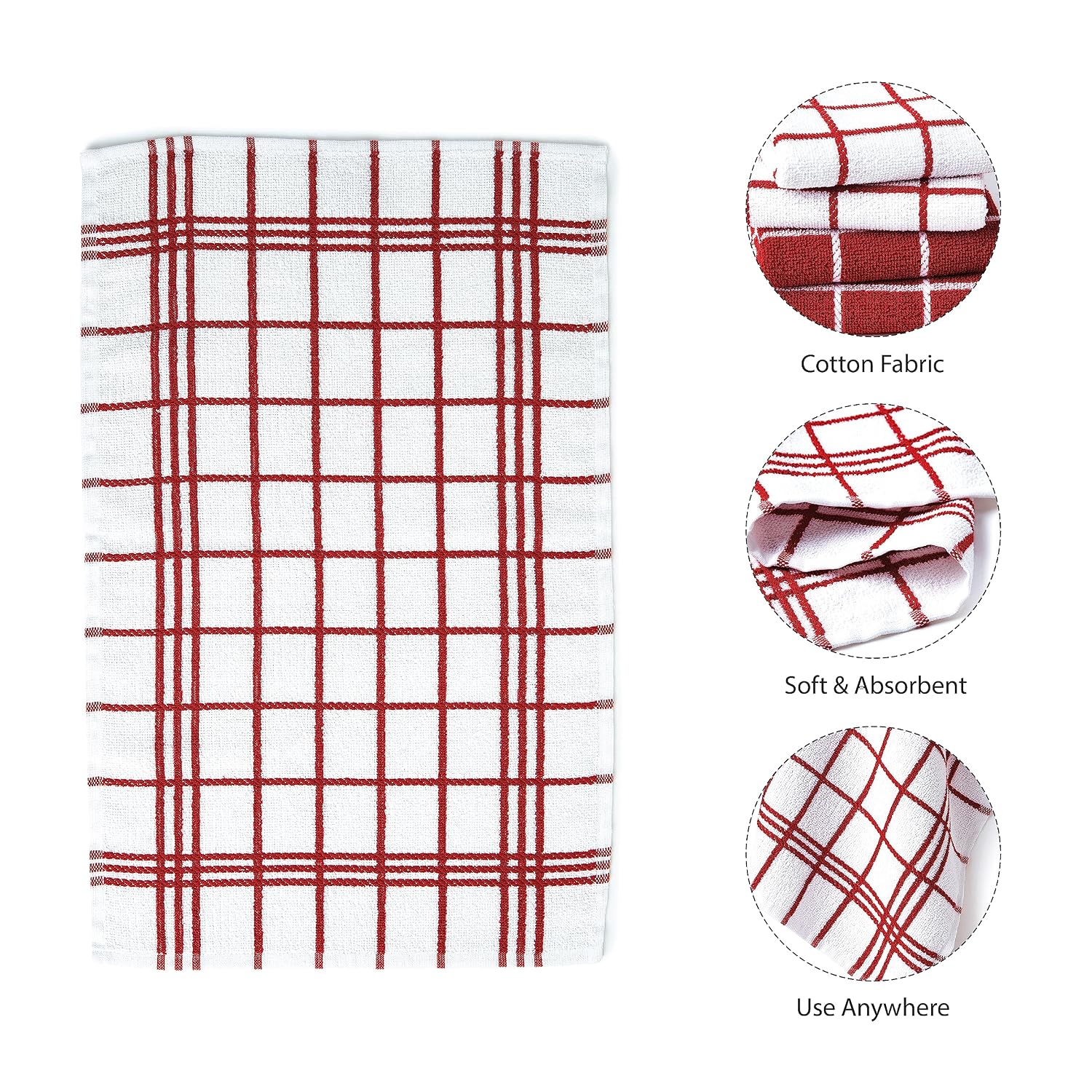 Encasa Xo Kitchen Towels Dish Cloths Sets 430 Gsm | Highly Absorbent Cotton Terry Towels Multipurpose For Washing Dishes & Cleaning Towel | Pack Of 4 (Red Terry)