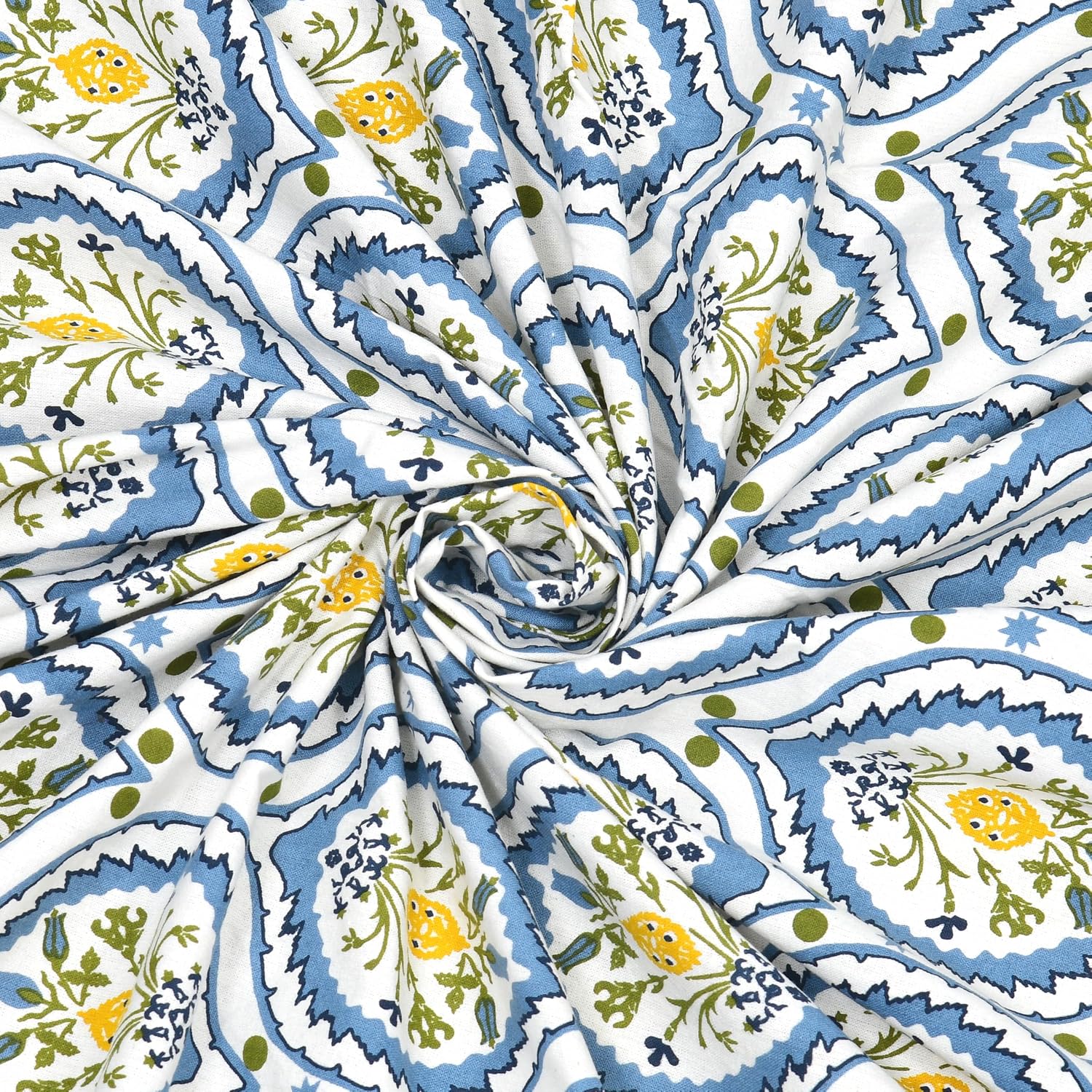 Bedsheet For Queen Bed With 2 Pillow Covers - 90 X 108 Inches, White & Blue | Pure Cotton Traditional Jaipuri Printed | Ideal For Both Everyday Use & Special Events