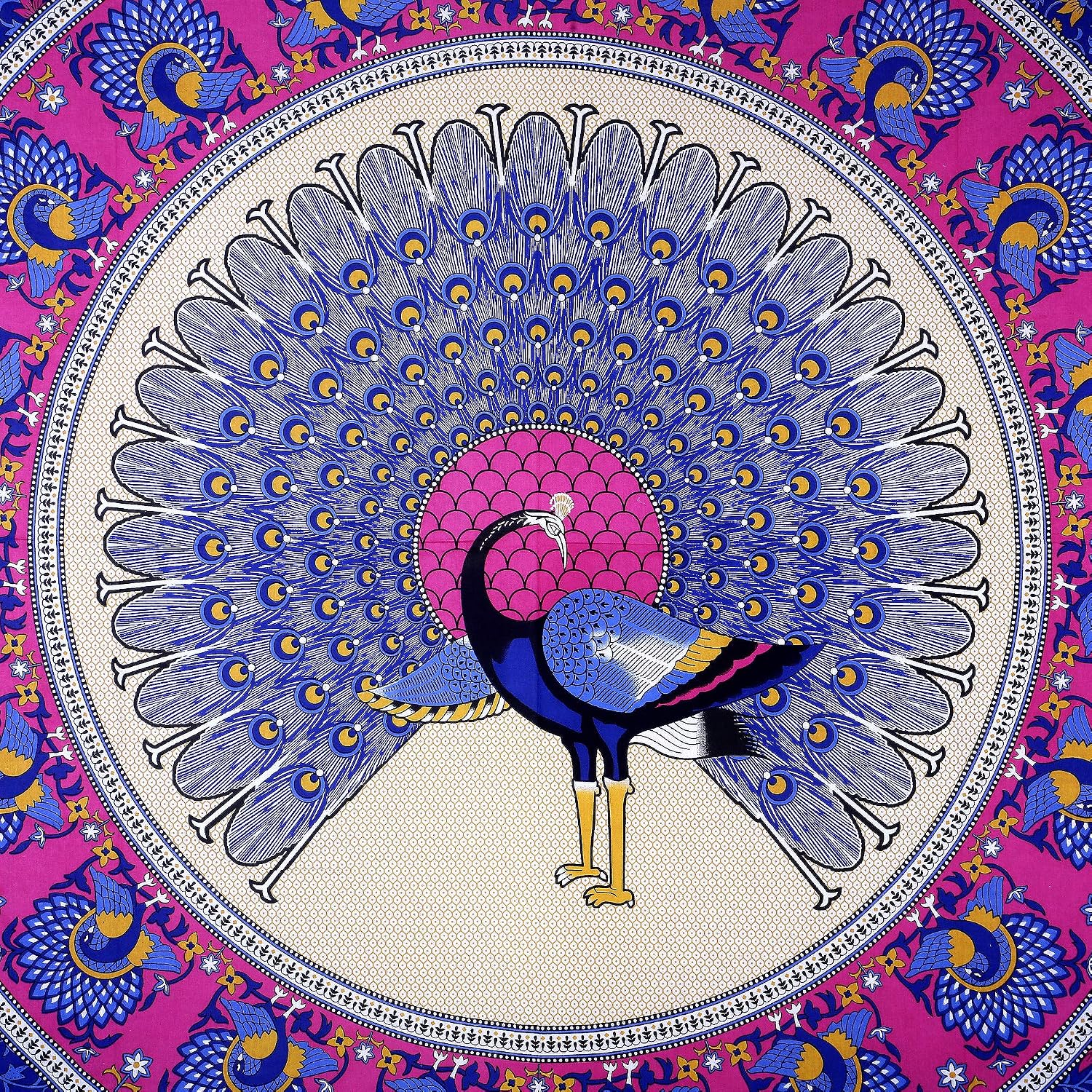 Rajasthani Jaipuri Bedsheets For Double Bed King Size With 2 Pillow Cover - 90 X 100 Inches, Blue & Pink | Skin Friendly Fabric With Vibrant Colors