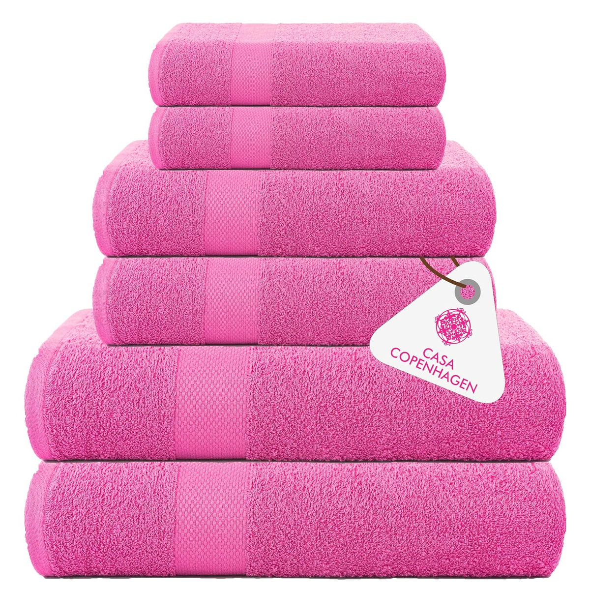 Casa Copenhagen Denmark Design 2 Bath + 2 Hand & 2 Washcloths Towels 1800 Gsm | He & She Super Soft Collection 100% Cotton 6 Piece Towel Set - Pink