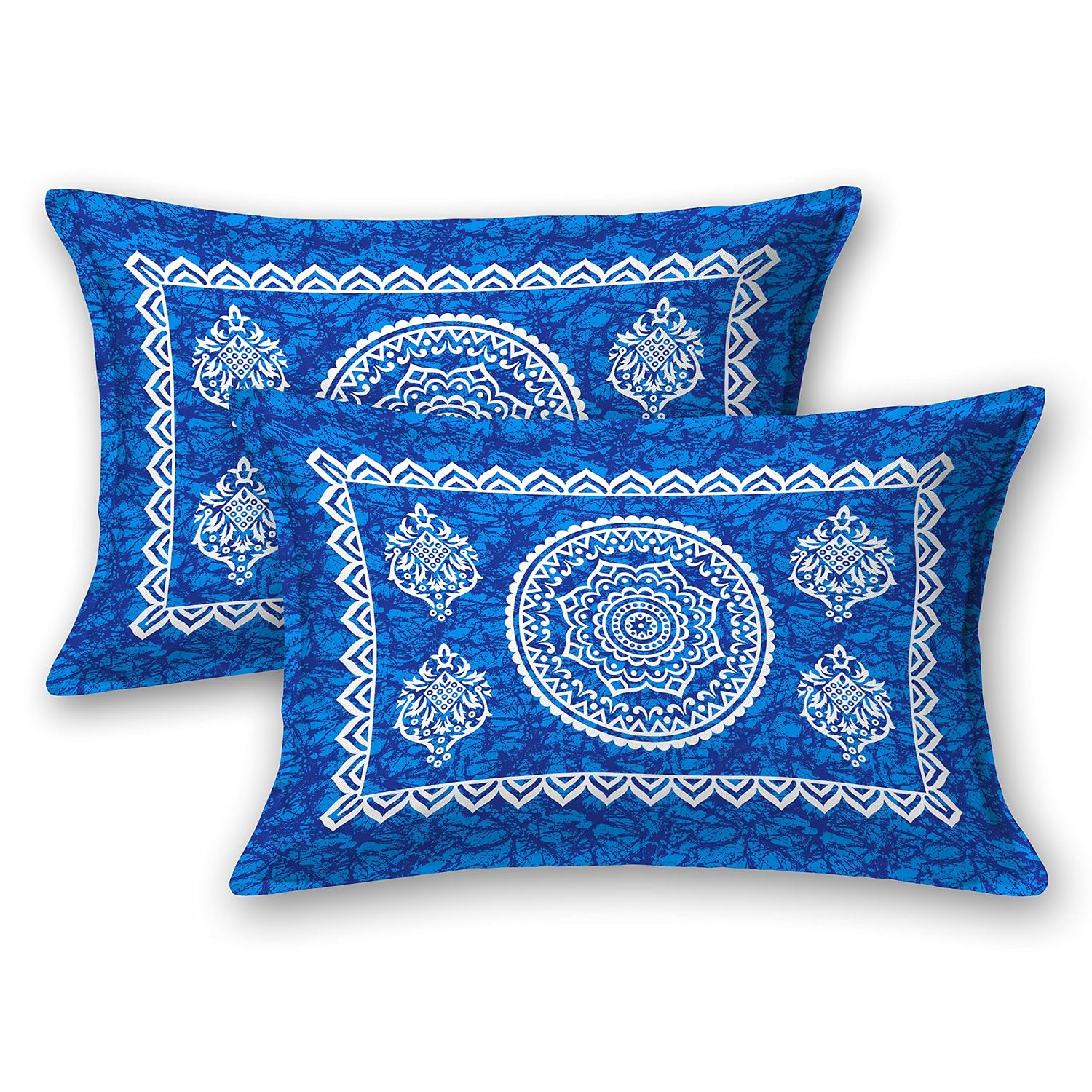 Printed Jaipuri Bedsheet For Double Bed With 2 Pillow Covers - 83 X 94 Inches, Blue | Long Lasting & Soft 120 Thread Count Bedsheet