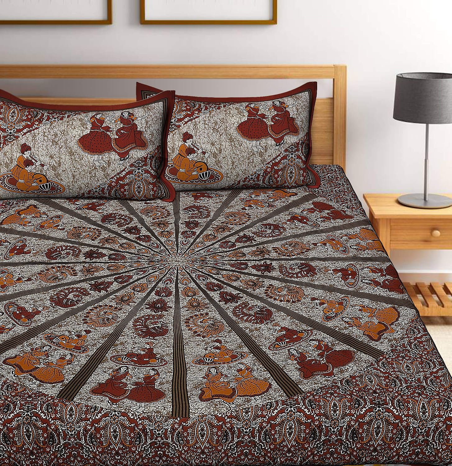 Printed Bedsheet For Double Bed With 2 Pillow Covers - 83 X 94 Inches, Multicolor | Ideal For Hotel, Guest House, Home | Traditional Jaipuri Bedsheets