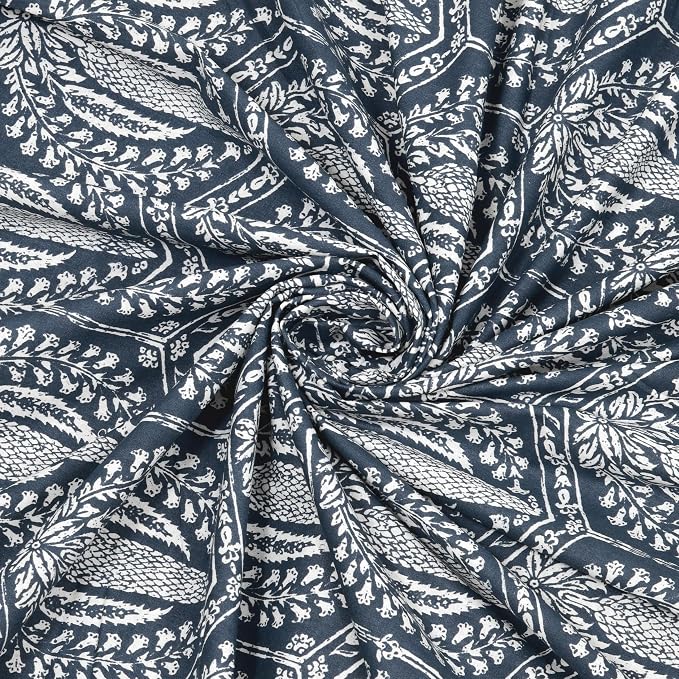 Traditional Hand Block Printed Cotton King Size Bedsheet With 2 Pillow Covers, 104 X 104 Inches, Blue | 200 Thread Count-Vibrant Bedding For Stylish Bedrooms