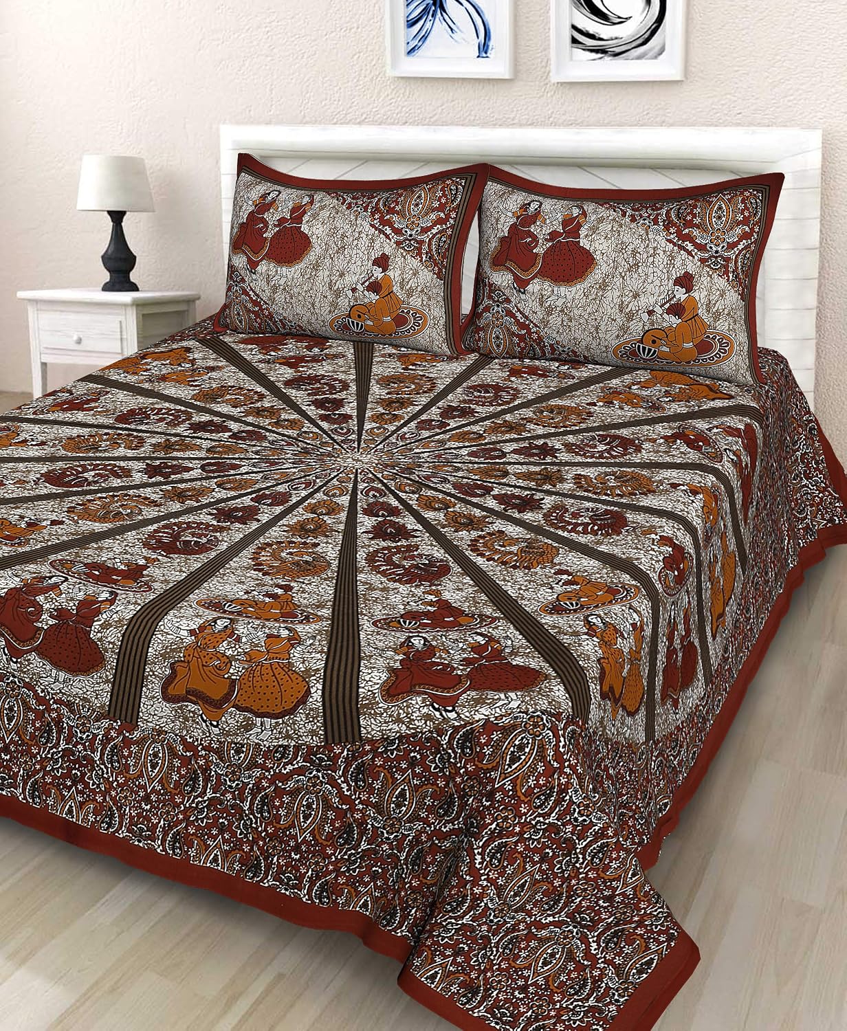 Printed Bedsheet For Double Bed With 2 Pillow Covers - 83 X 94 Inches, Multicolor | Ideal For Hotel, Guest House, Home | Traditional Jaipuri Bedsheets