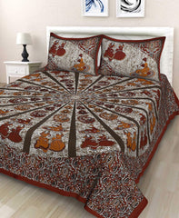 Printed Bedsheet For Double Bed With 2 Pillow Covers - 83 X 94 Inches, Multicolor | Ideal For Hotel, Guest House, Home | Traditional Jaipuri Bedsheets