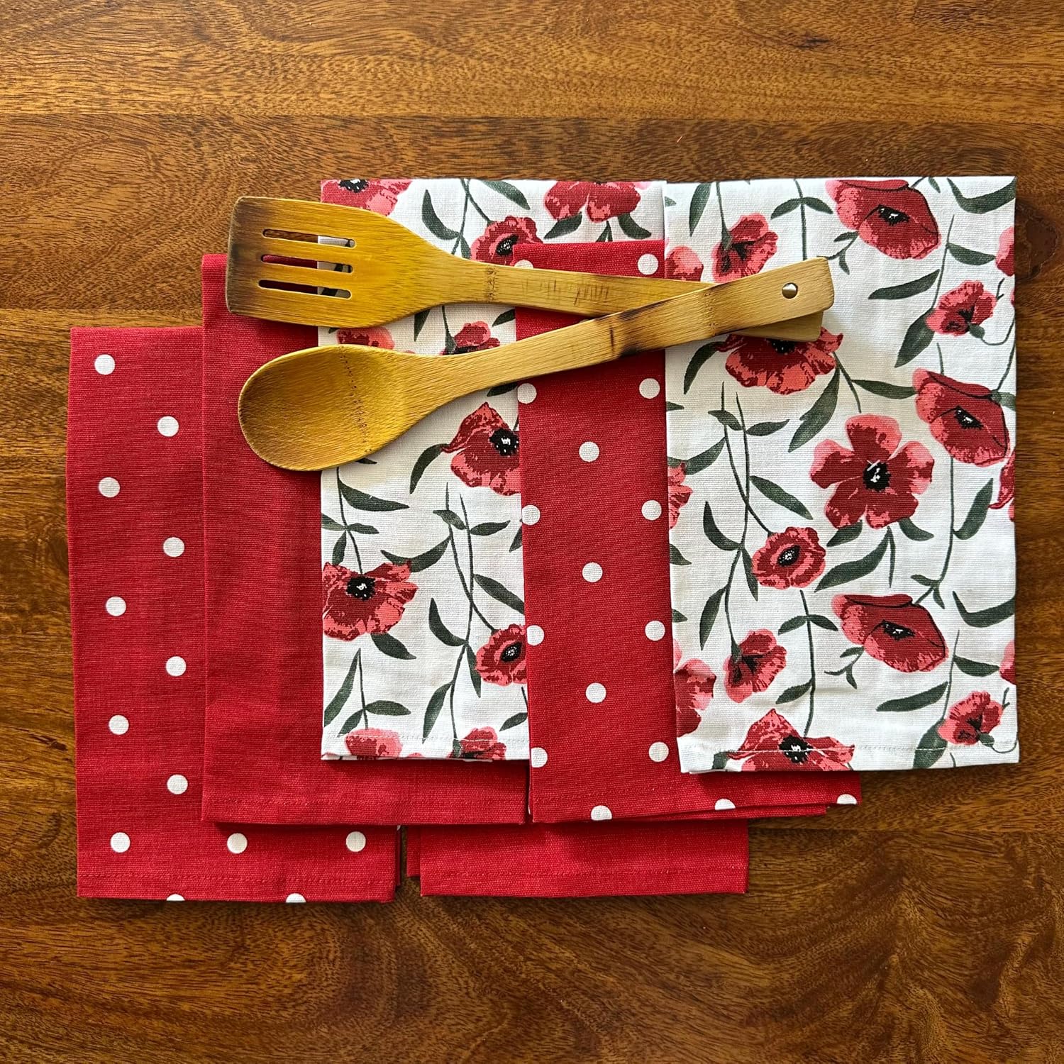 Oak & Lily 100% Cotton Kitchen Napkins Dish Towels 450 Gsm | Premium European Quality Washable, Large Size Kitchen Cloth For Roti, Cleaning, Drying | Red (Set Of 6)