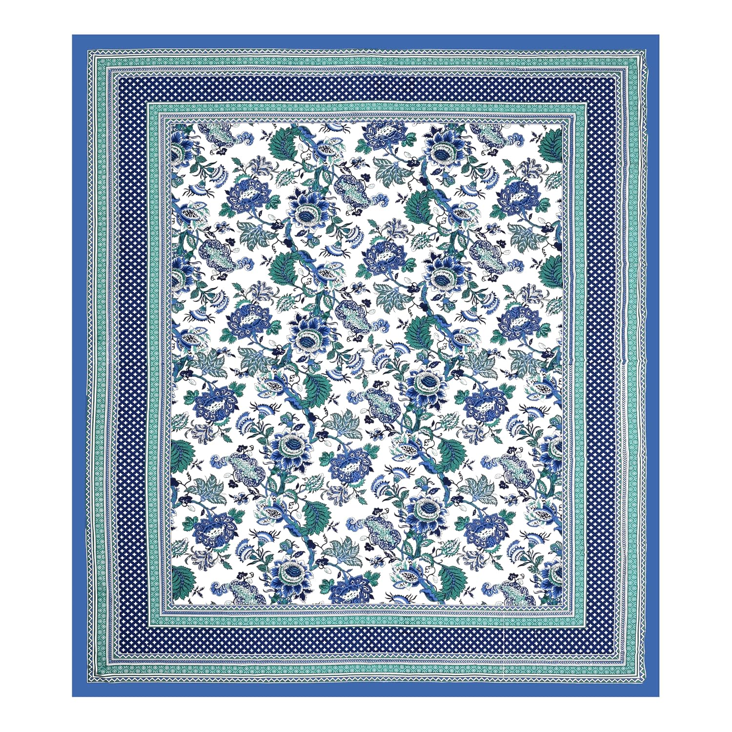 Traditional Rajasthani Design Bedsheet With 2 Pillow Covers - 90 X 108 Inches, Sky Blue | Color Fade Resistant & Shrinkage Resistant For All-Season Use