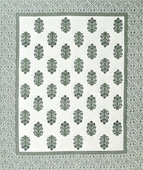 100% Cotton Jaipuri Bedsheet For King Size (90 X 103 Inches, Cream & Green) With 2 Pillow Covers | Perfect For Everyday Use, Guest Rooms, Or Gifting On Special Occasions