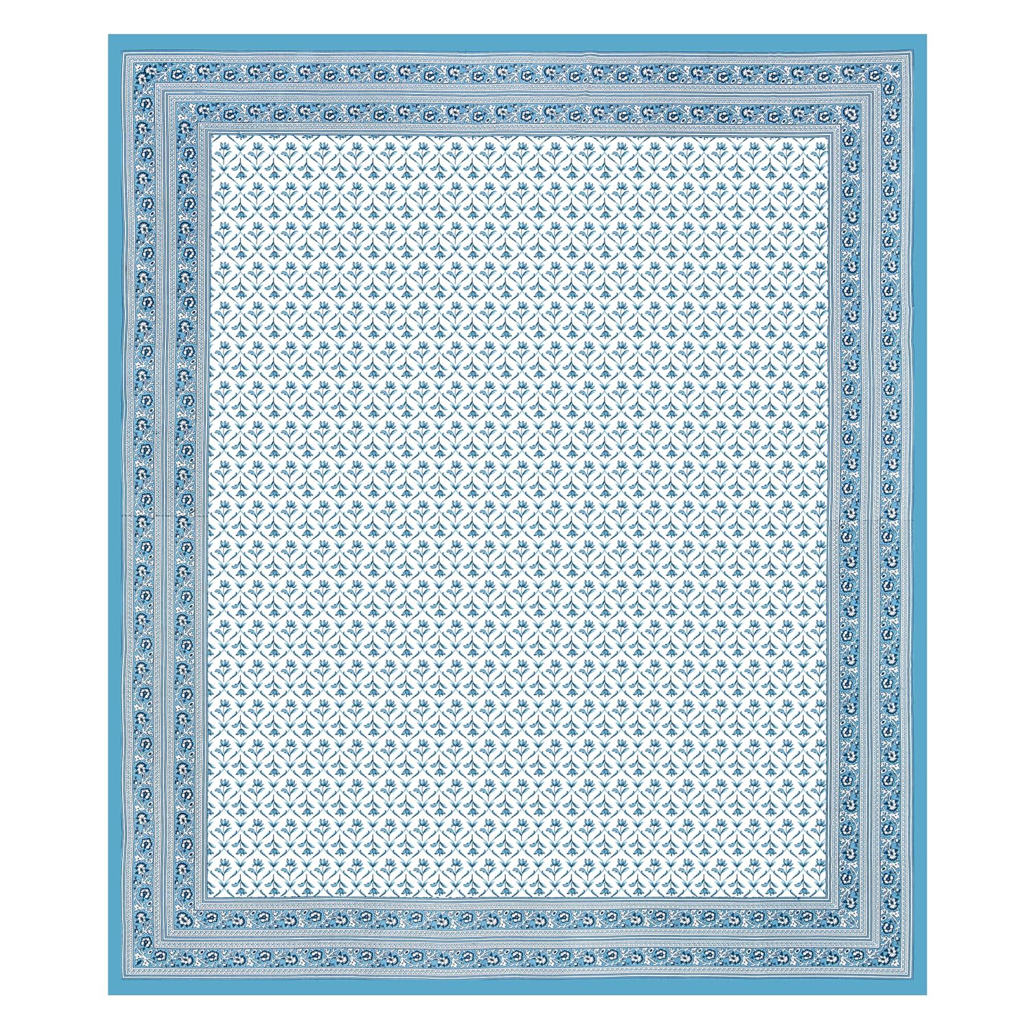 1 Queen Size Bedsheet For Double Bed With 2 Pillow Covers (90 X 108 Inches) White & Sky Blue | Beautiful Printed Designs - Breathable 100% Cotton Bedsheet Comfortable