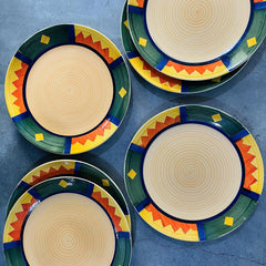 Boho Fiesta Hand Painted Ceramic Dinner Set - 12 Pieces, Multicolor | 6 Dinner Plates + 6 Katori Serving Bowls, 180ml Each Dinnerware Set | Serving For 6, Microwave Safe & Dishwasher Safe
