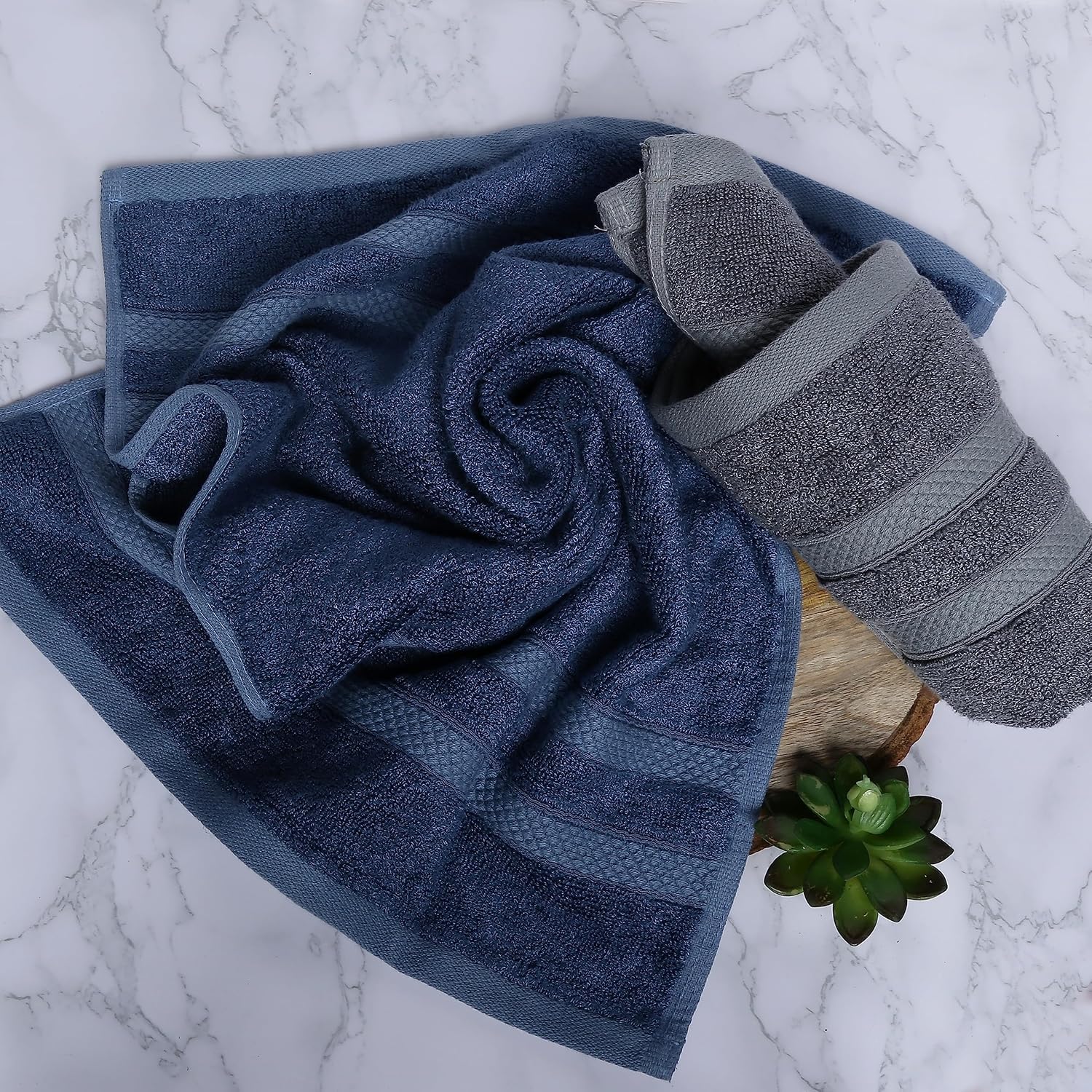 Velve 100% Bamboo Hand Towel 600 Gsm | Premium Small Towels For Gym & Everyday Use | Ultra Soft, Absorbent | Royal Blue & Grey (Set Of 2)