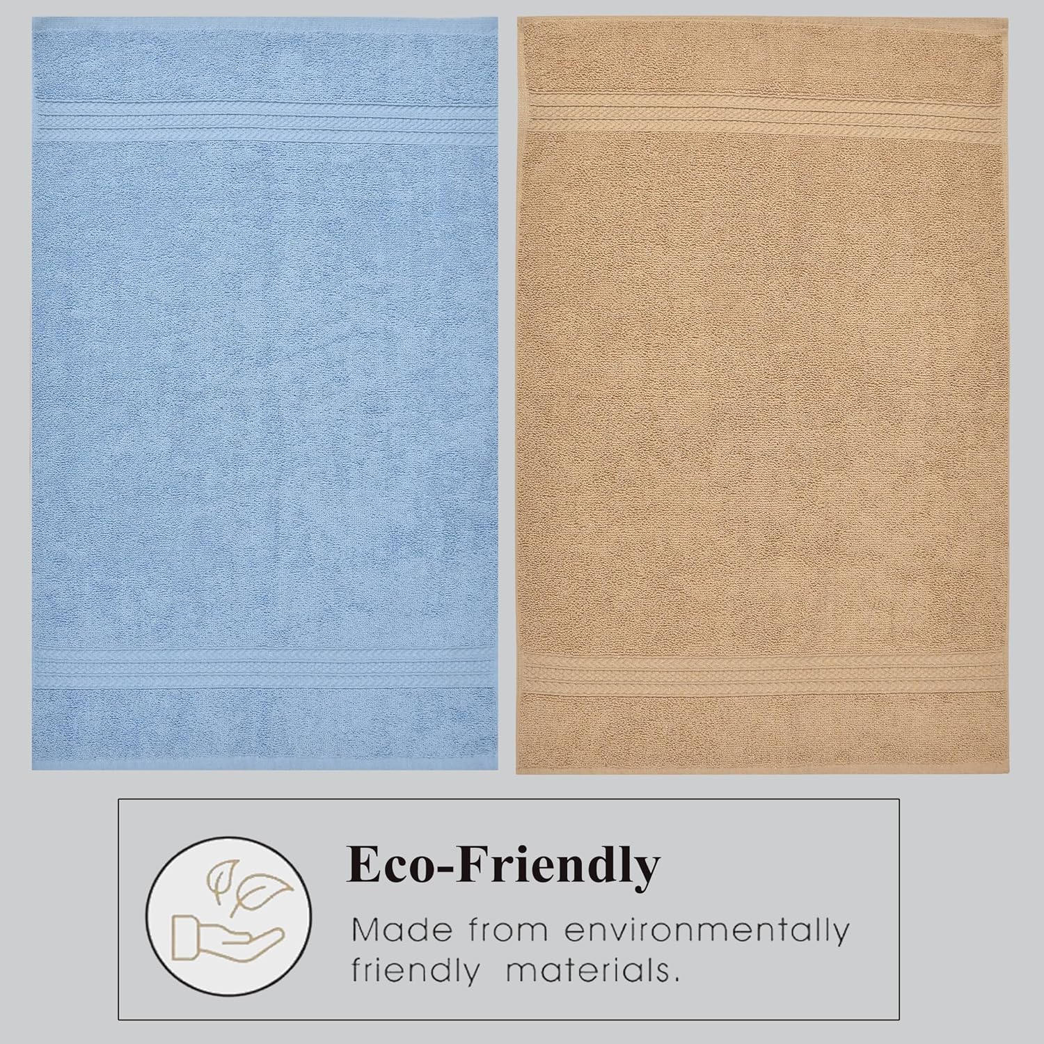 Fresh From Loom Luxury Fur Collection Hand Towel 500 Gsm Napkins Cotton High Absorbency Double Stitched Size (Aqua & Beige) - Set Of 4