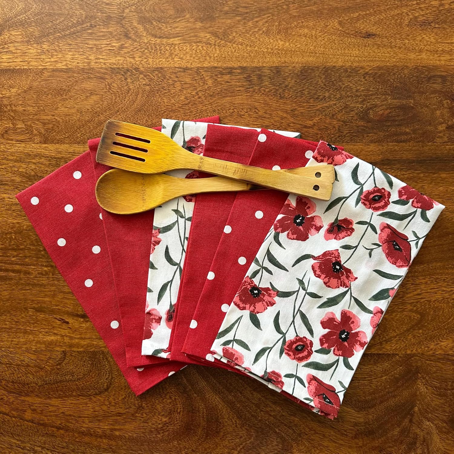 Oak & Lily 100% Cotton Kitchen Napkins Dish Towels 450 Gsm | Premium European Quality Washable, Large Size Kitchen Cloth For Roti, Cleaning, Drying | Red (Set Of 6)