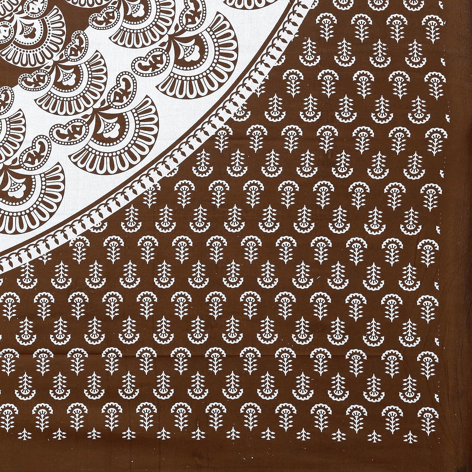 Rajasthani Jaipuri Bedsheets For Double Bed King Size With 2 Pillow Cover - 90 X 100 Inches, White & Brown | Skin Friendly Fabric With Vibrant Colors