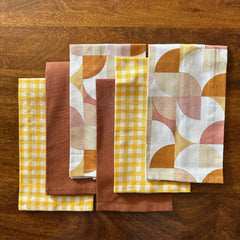 Oak & Lily 100% Cotton Kitchen Napkins Dish Towels 450 Gsm | Premium European Quality Washable, Large Size Kitchen Cloth For Roti, Cleaning, Drying | Rust Geometric (Set Of 6)