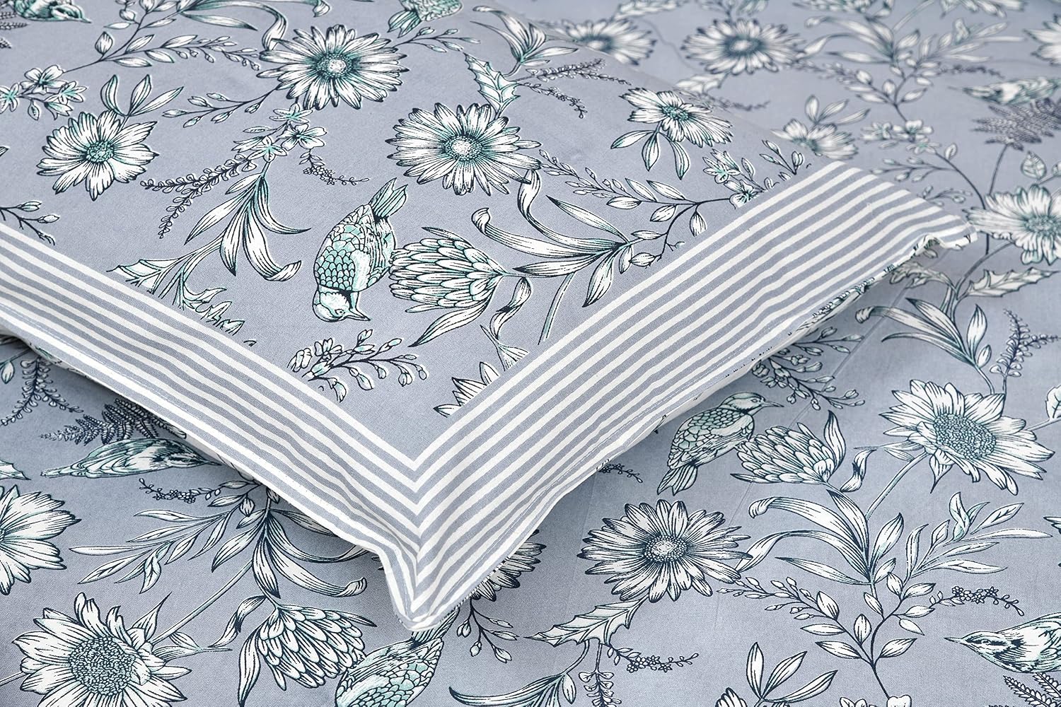 Jaipuri Bedsheet King Size With 2 Pillow Covers - 90 X 108 Inches, Grey & White | Luxurious Comfort & Breathability | Super Soft Breathable & Wrinkle Free