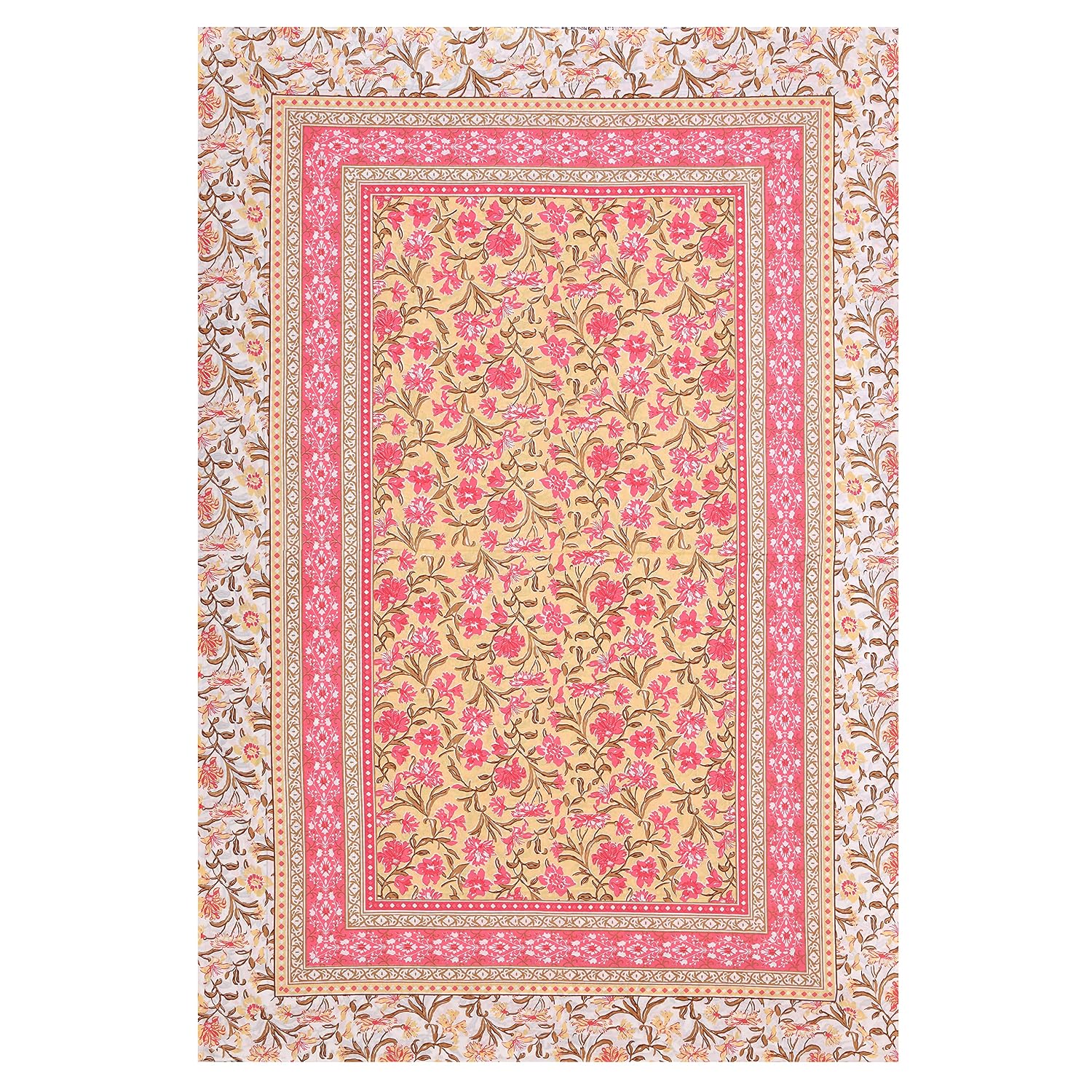 Single Bedsheet Cotton With 1 Pillow Cover, 60 X 90 Inches, Yellow & Pink | Resistant For All-Season Use | Breathable & Lightweight & Easy To Wash At Home