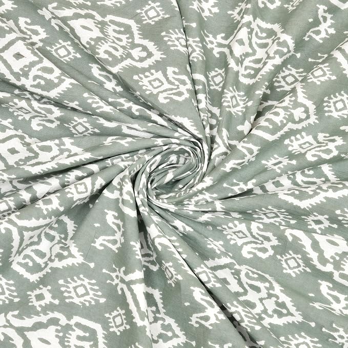 Hand Block Printed Cotton King Size Bedsheet With 2 Pillow Covers, 106 X 106 Inches, Teal Green | Good For Villas, Guest Houses, & Daily Home Use