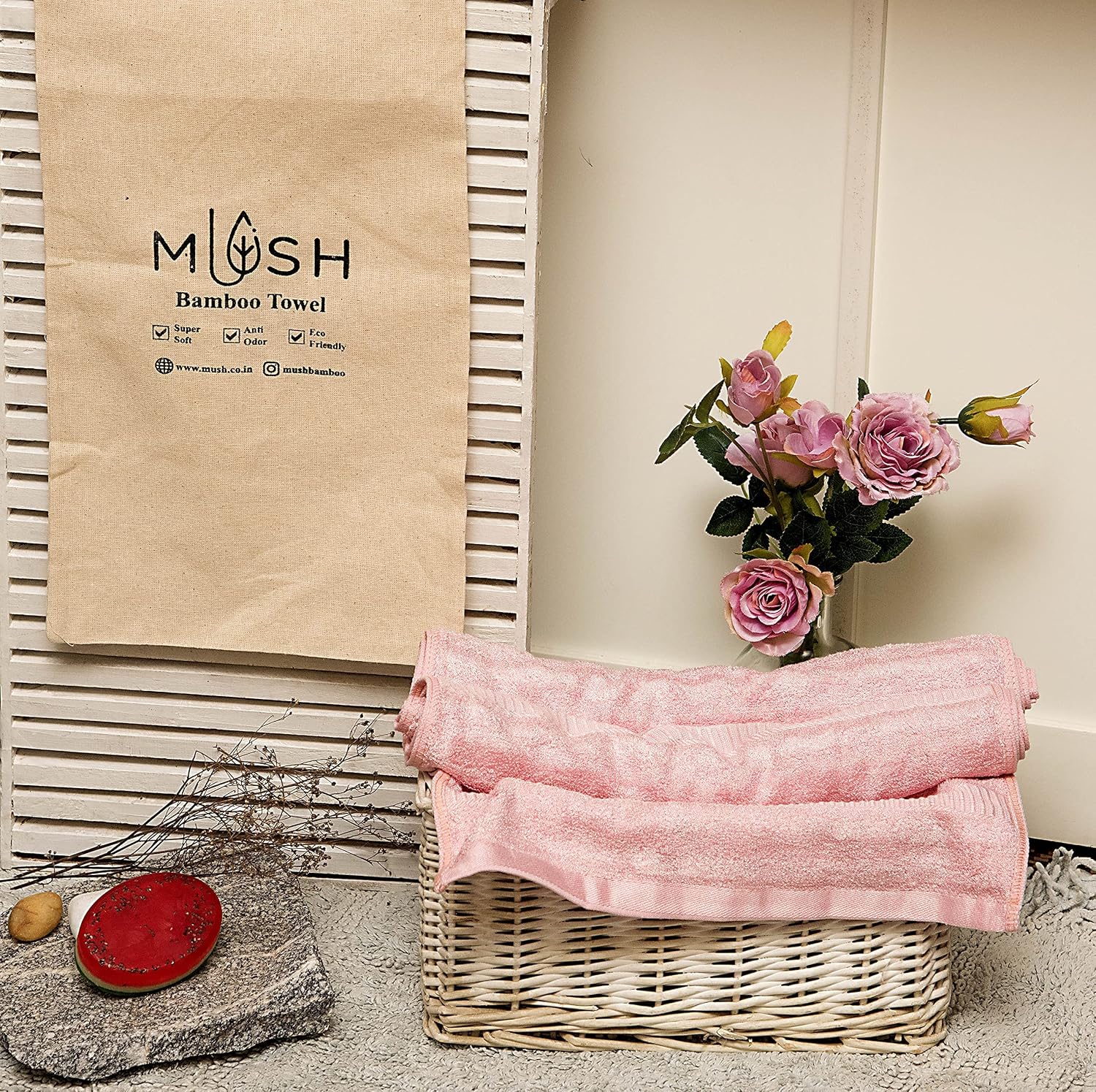 Mush Bamboo 100% Bamboo Hand Towel 600 Gsm | Ultra Soft, Absorbent & Quick Dry Towel For Daily Use Gym, Pool, Travel, Sports & Yoga - Set Of 2 (Pink)