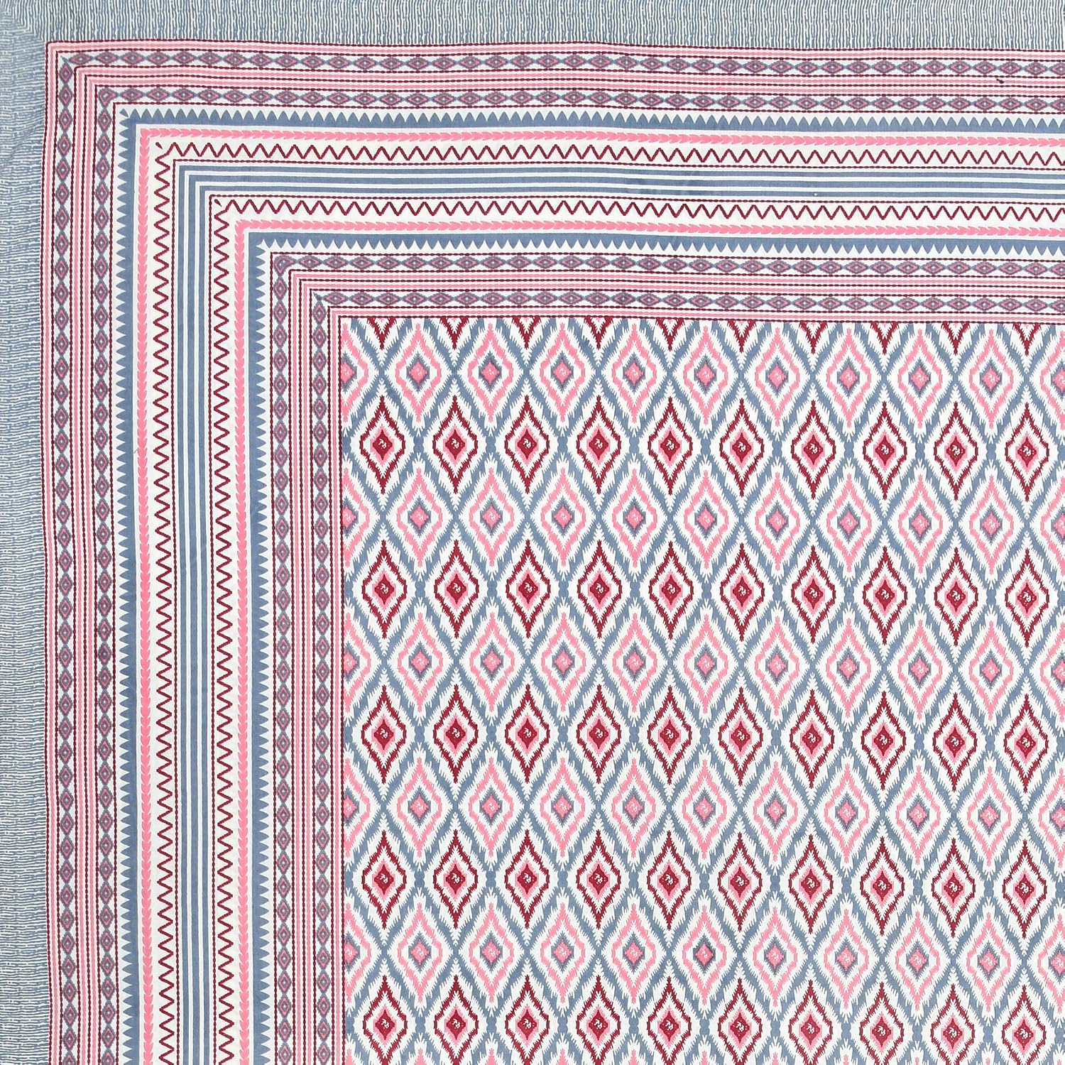 Bedsheet For Queen Bed With 2 Pillow Covers - 90 X 108 Inches, Grey & Pink | Pure Cotton Traditional Jaipuri Printed | Ideal For Both Everyday Use & Special Events
