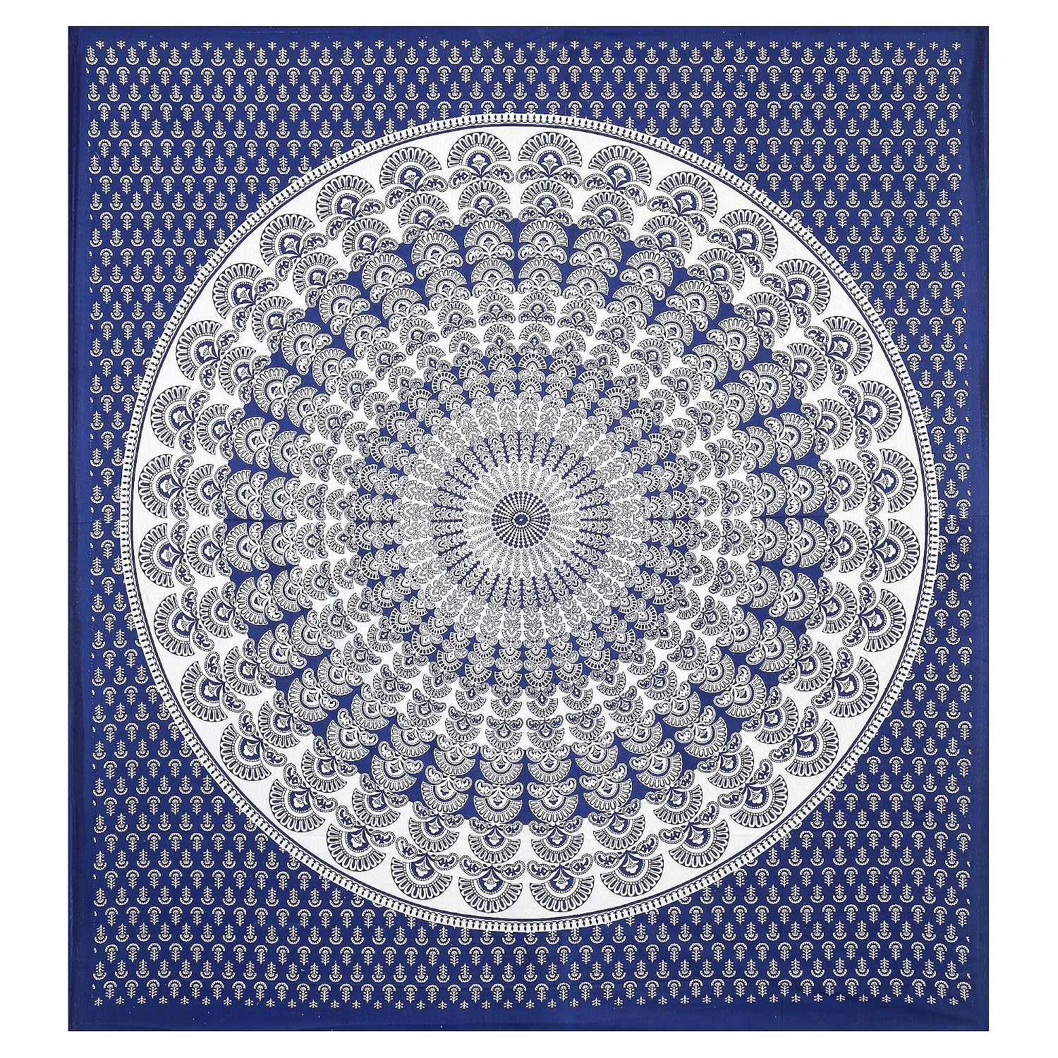 Rajasthani Jaipuri Bedsheets For Double Bed King Size With 2 Pillow Cover - 90 X 100 Inches, White & Blue | Skin Friendly Fabric With Vibrant Colors
