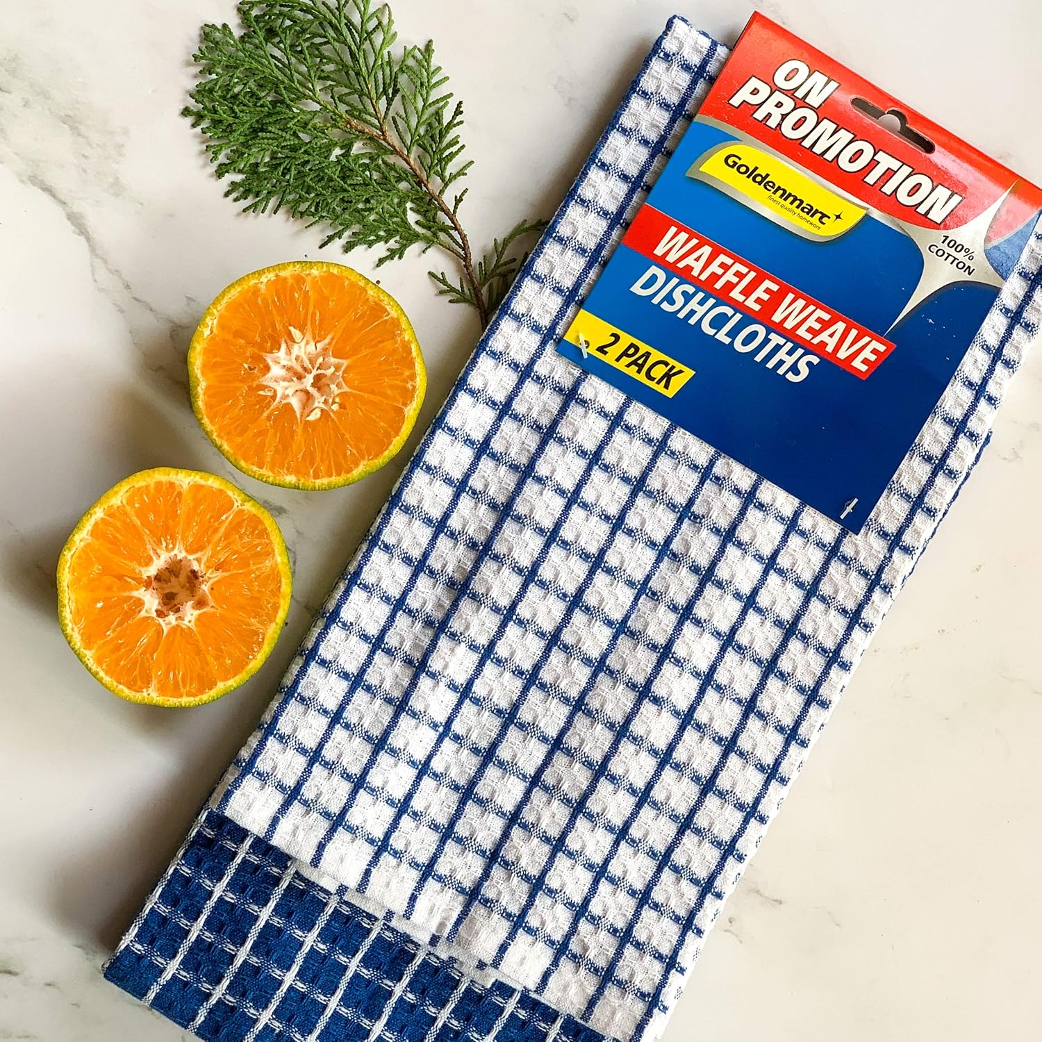 Pixel Home Kitchen Cleaning Towel 400 Gsm | Superior Cotton, Multi-Purpose, Waffle - Blue & White (Pack Of 6)