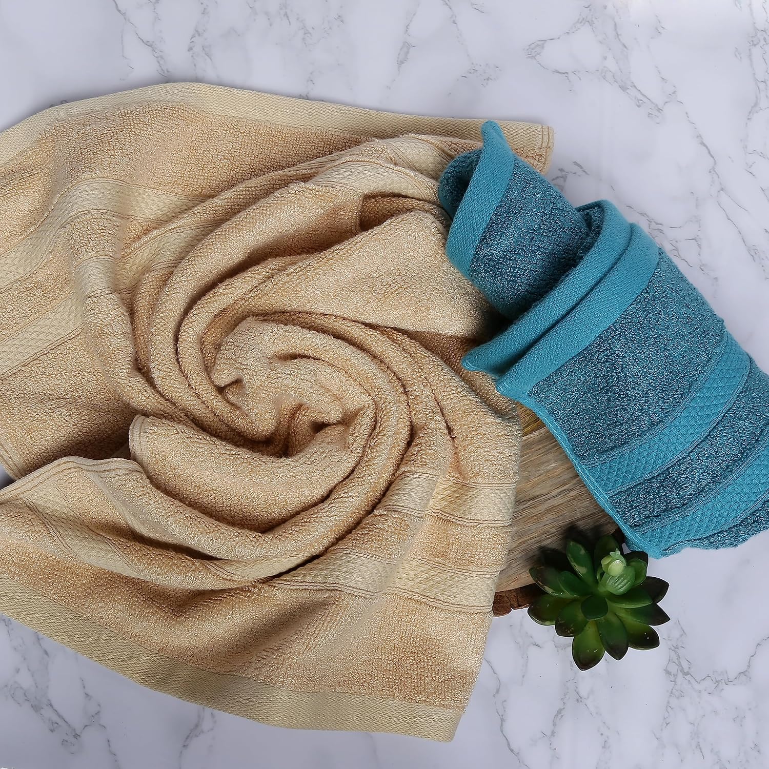 Velve 100% Bamboo Face Towel 600 Gsm | 2x Softer & Absorbent Than Cotton Towels | Skin Friendly With Non-Toxic Colors (Teal & Beige)- Pack Of 2