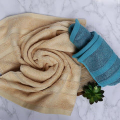 Velve 100% Bamboo Face Towel 600 Gsm | 2x Softer & Absorbent Than Cotton Towels | Skin Friendly With Non-Toxic Colors (Teal & Beige)- Pack Of 2