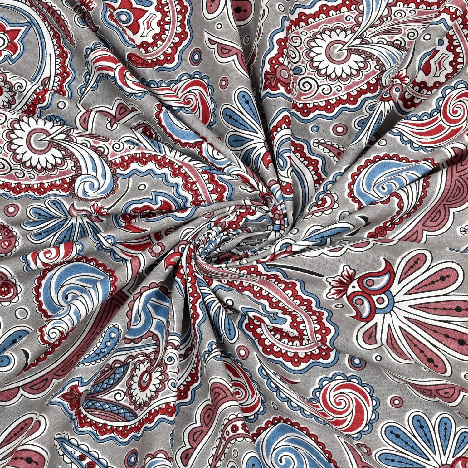 Printed Cotton Double Bedsheet For King Size With 2 Pillow Covers (95 X 108 Inches) Red & Grey | 240 Thread Count - Pure Cotton Natural Fabric & Skin-Safe | Extra Soft & Wrinkle Free