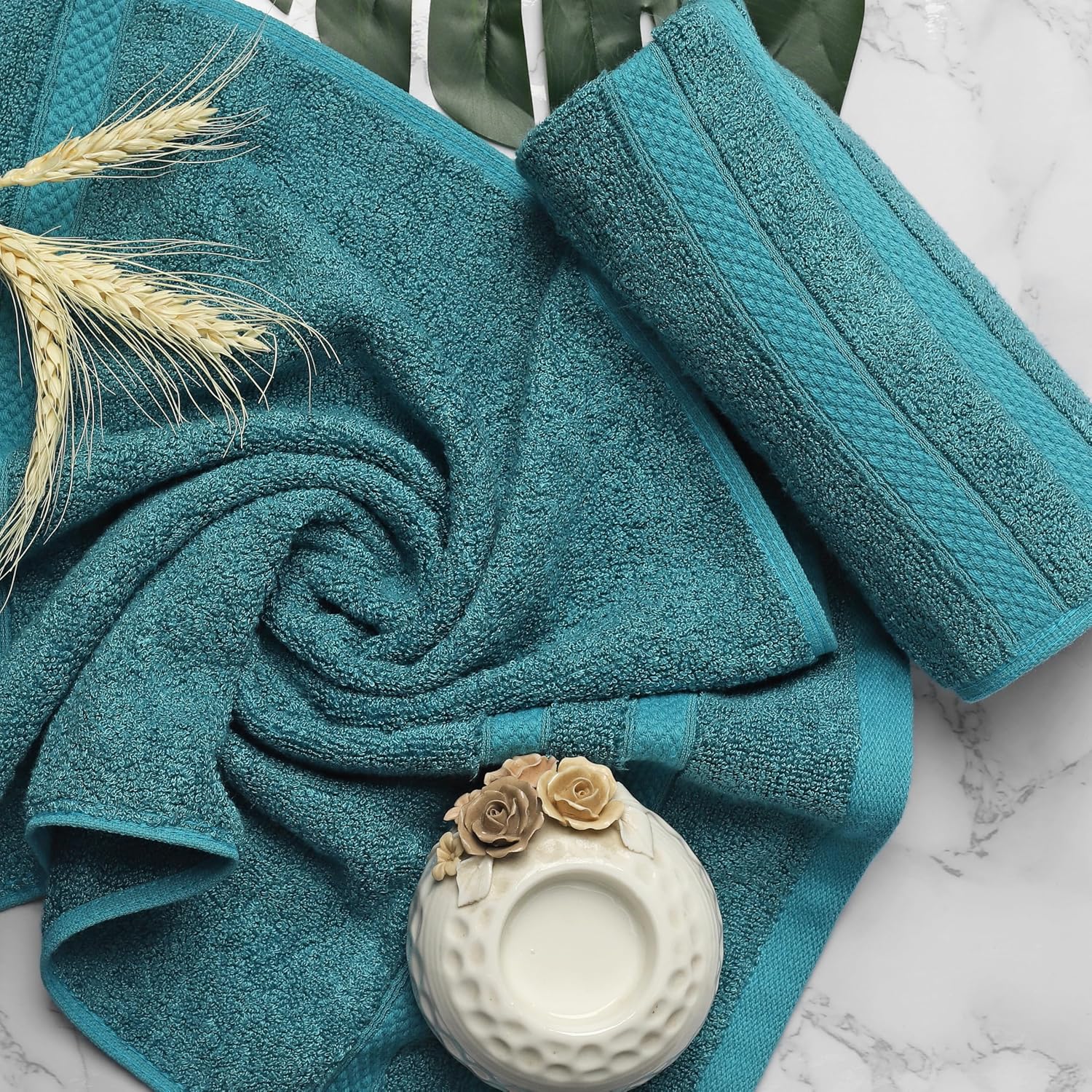 Velve 100% Bamboo Face Towel 600 Gsm | 2x Softer & Absorbent Than Cotton Towels | Skin Friendly With Non-Toxic Colors (Teal & Beige)- Pack Of 2