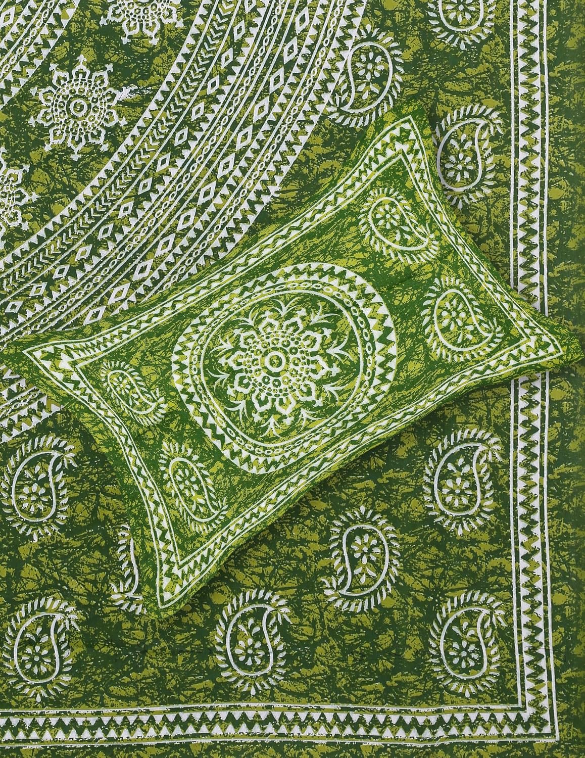 100% Cotton Jaipuri Bedsheet For King Size (90 X 100 Inches, Green) With 2 Pillow Covers | Perfect For Everyday Use, Guest Rooms, Or Gifting On Special Occasions