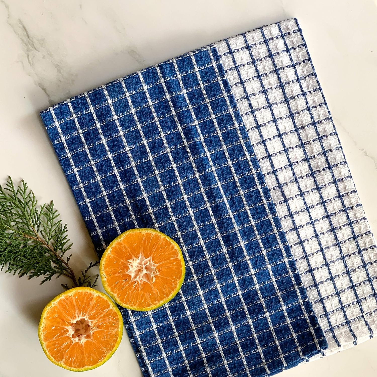 Pixel Home Kitchen Cleaning Towel 400 Gsm | Superior Cotton, Multi-Purpose, Waffle - Blue & White (Pack Of 6)