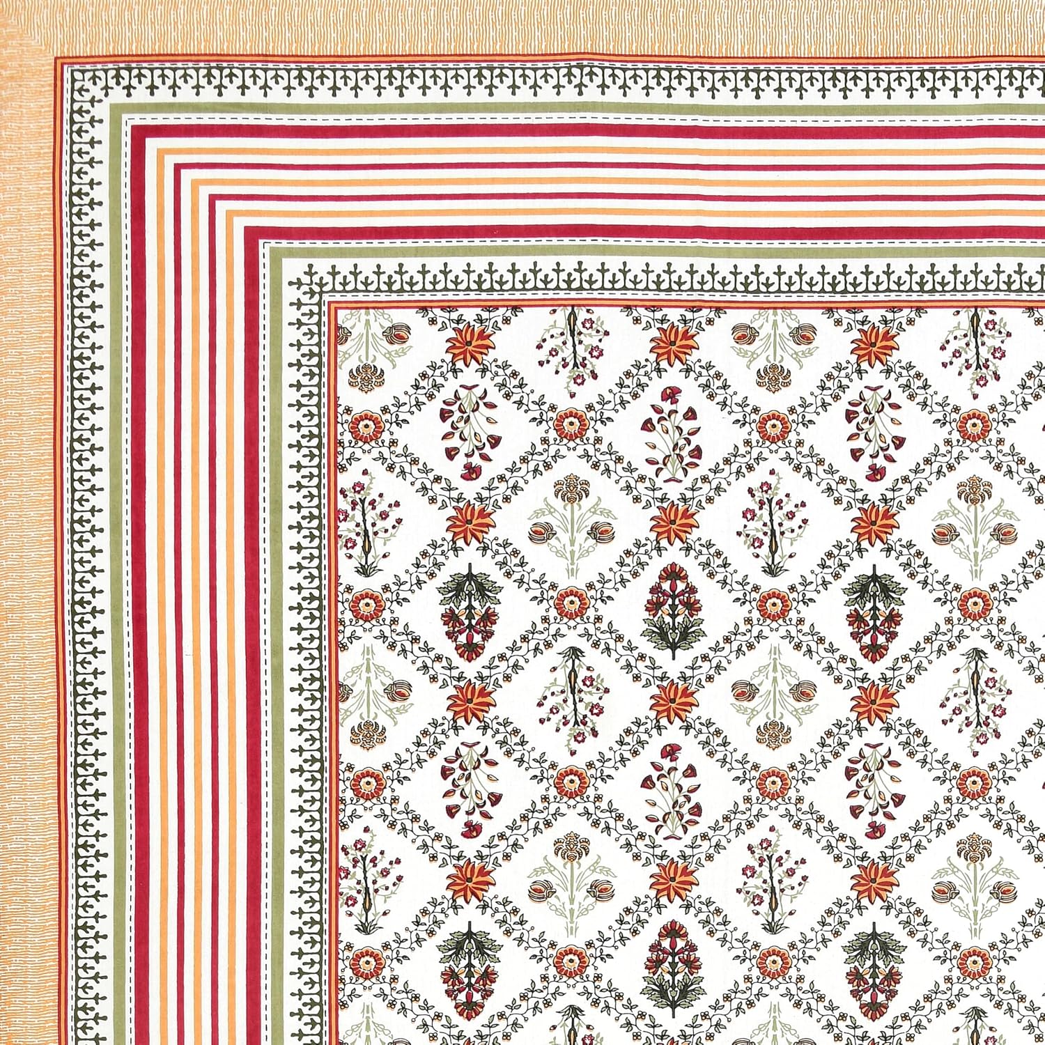Cotton Queen Size Bedsheet For Double Bed With 2 Pillow Covers | 90 X 108 Inches, White & Orange | Cotton Bedsheet Is Suitable For All Seasons | Ultra-Soft, Skin-Safe & Breathable Fabric