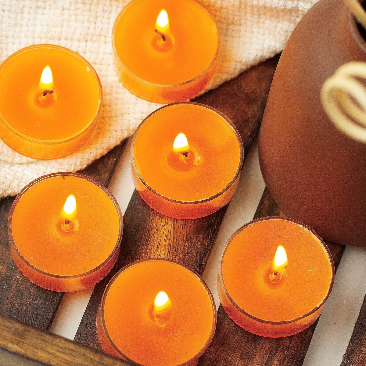 AMBER QUARTZ & OUDH | SOY WAX ACRYLIC TEALIGHT CANDLE PACK OF 12 | TIME 4 HOURS