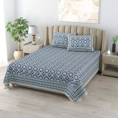King Size Double Bedsheet With 2 Matching Pillow Covers Set | 90 X 108 Inches, Blue - Designer Printed Bedsheet Set | Perfectly Styled & Coordinated Look Bedsheet