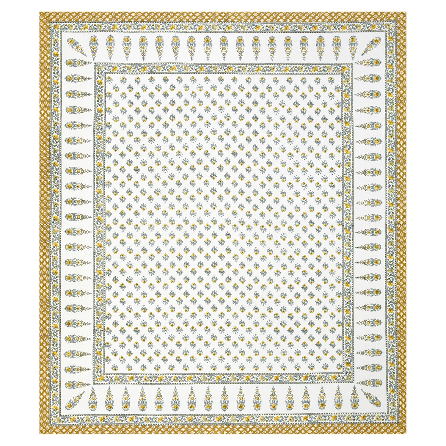 Jaipuri Cotton Double Bedsheet For Queen Size With 2 Pillow Cover (90 X 108 Inches) White & Yellow | Premium Cotton Material - Ideal For House, Hotel, Guest House