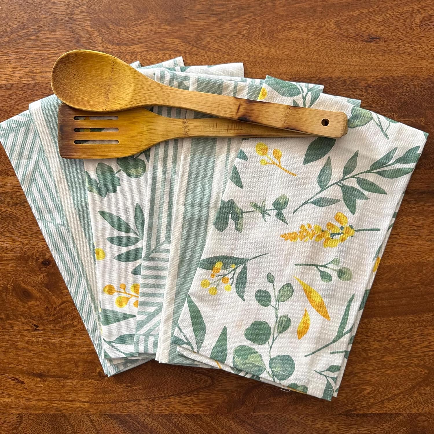 Oak & Lily 100% Cotton Kitchen Napkins Dish Towels 450 Gsm | Premium European Quality Washable, Large Size Kitchen Cloth For Roti, Cleaning, Drying | Sage Green (Set Of 6)