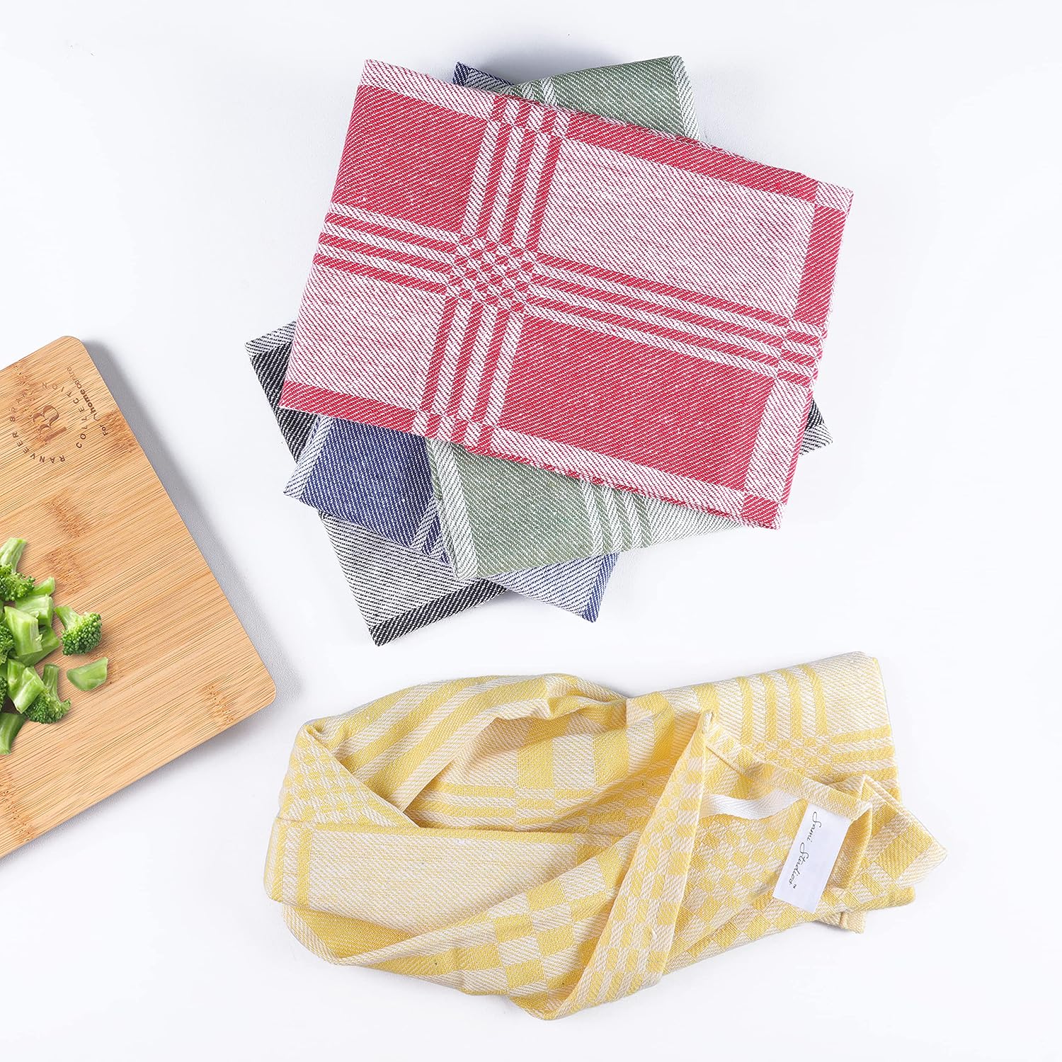 Sami Studios Kitchen Cotton Towels 450 Gsm | Highly & Absorbent For Kitchen Cleaning & Quick Drying Elegant Waffle Checks X-Large Towel (Set Of 10) -Multicolor