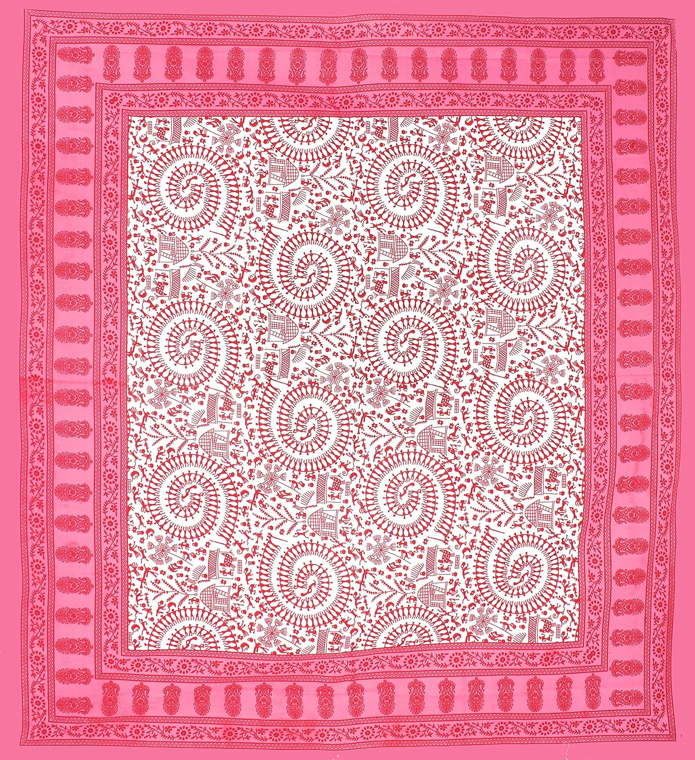 Printed Double Bedsheet For Queen Size With 2 Pillow Covers - 86 X 93 Inches, White & Pink | Better Use Soft Detergent For Long Durability