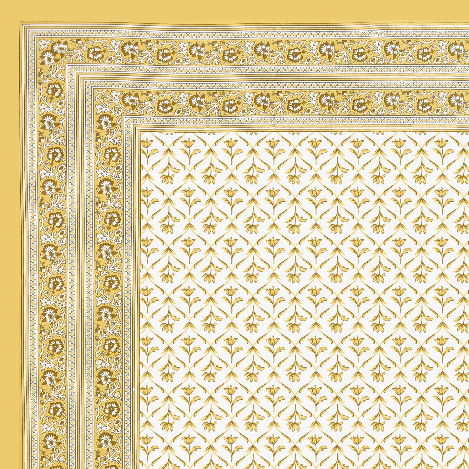 Bedsheet For Queen Bed With 2 Pillow Covers - 90 X 108 Inches, White & Yellow | Pure Cotton Traditional Jaipuri Printed | Ideal For Both Everyday Use & Special Events