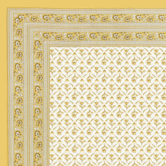 Bedsheet For Queen Bed With 2 Pillow Covers - 90 X 108 Inches, White & Yellow | Pure Cotton Traditional Jaipuri Printed | Ideal For Both Everyday Use & Special Events