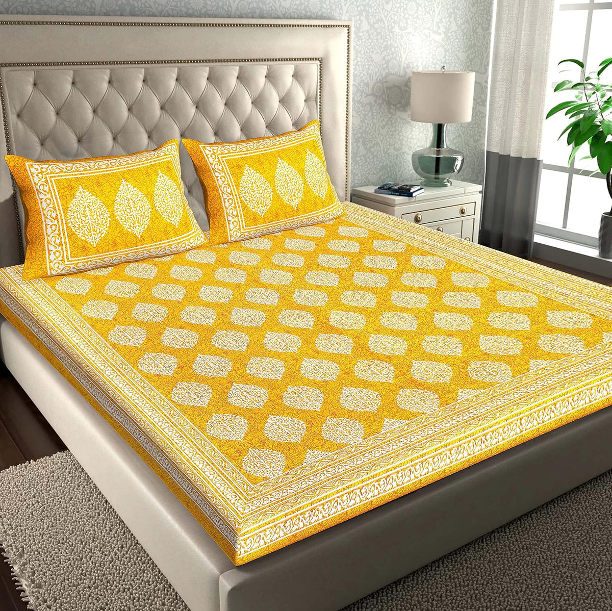 Cotton Double Bedsheet For King Size With Two Matching Pillow Covers - 90 X 94 Inches, Orange | Super Soft Breathable & Wrinkle Free