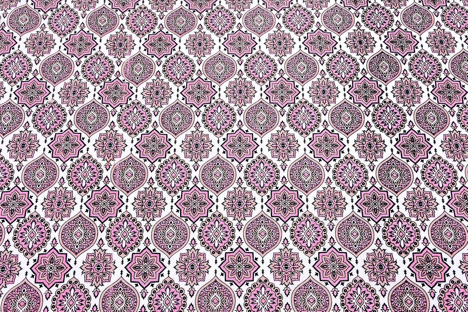 Traditional Rajasthani Design Bedsheet With 2 Pillow Covers - 90 X 108 Inches, Pink & White | Color Fade Resistant & Shrinkage Resistant For All-Season Use