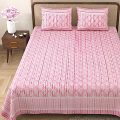 King Size Bedsheet With 2 Pillow Cover - 90 X 108 Inches, Pink & White | Light Weight & Easy To Wash At Home | Resistant For An All-Season Use