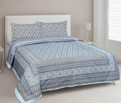 Traditional Rajasthani Design Bedsheet With 2 Pillow Covers - 90 X 108 Inches, Ocean Blue | Color Fade Resistant & Shrinkage Resistant For All-Season Use