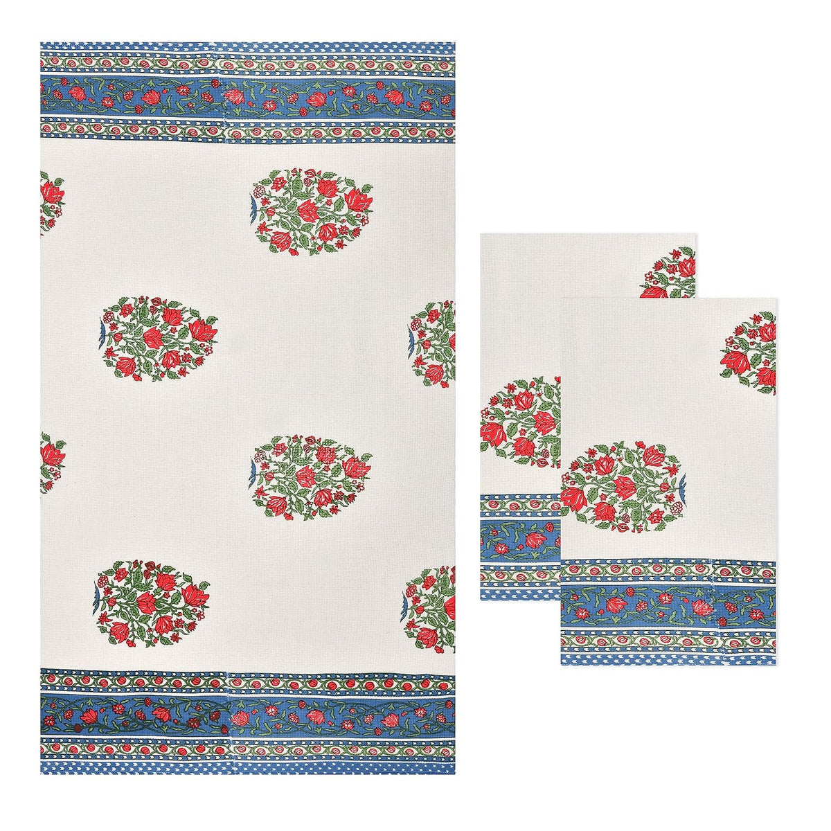 Mafatlal Madhuban Premium Cotton 1 Bath & 2 Hand Towel 700 Gsm | Hand Printed, Indian Floral Craft Towel (Snow White) - 3 Pcs