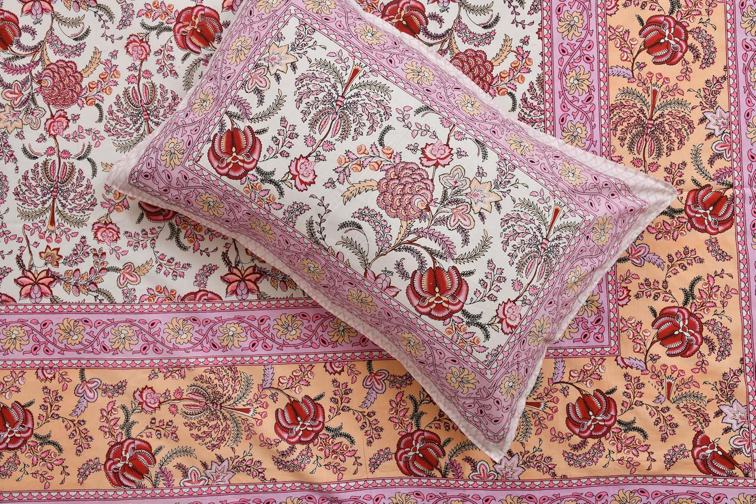 Jaipuri Bedsheet For Double Bed With 2 Pillow Covers - 90 X 108 Inches, Multicolor | Pure Cotton Bedsheet King Size Bed | Soft & Breathable Fabric
